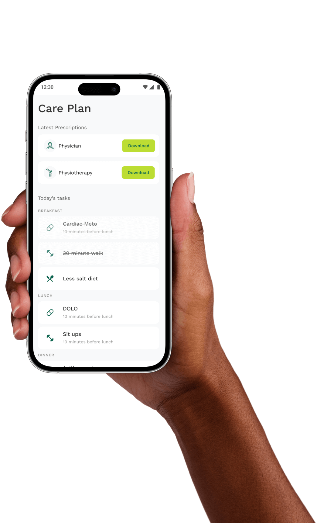 A hand holding the AmzoCare member app