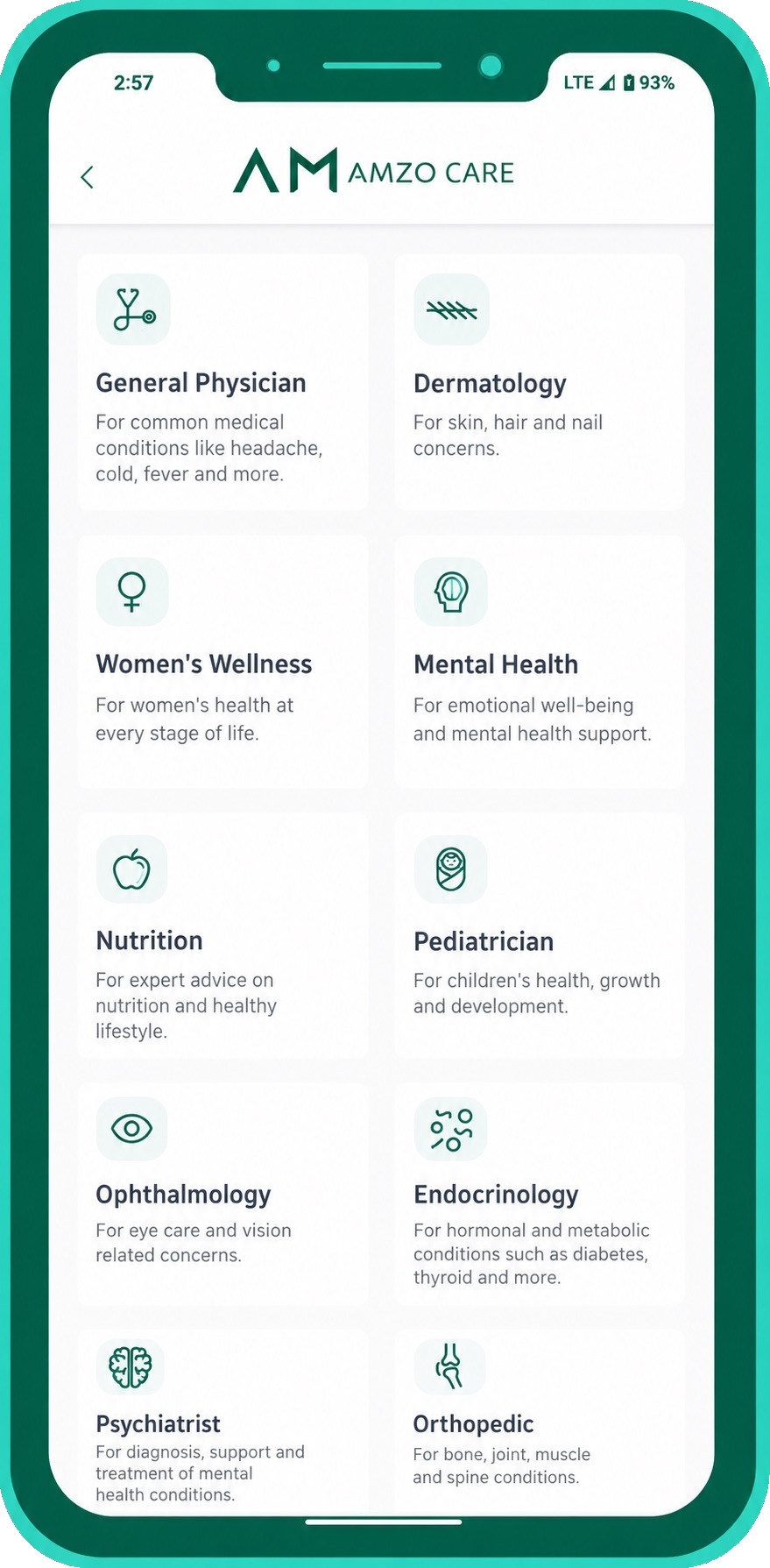 Amzo home screen in AmzoCare app